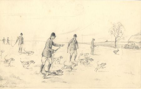 Richard J.M. Dupont - Mid 20th Century Graphite Drawing, Hounds