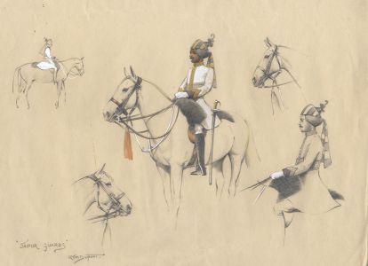 Richard J.M. Dupont - Mid 20th Century Graphite Drawing, Jaipur Guards