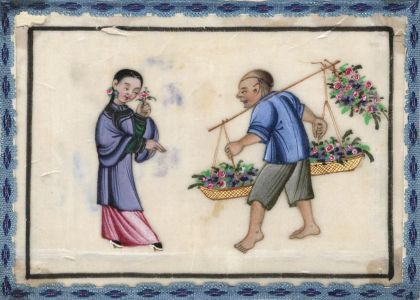 Chinese 19th Century Gouache on Pith Paper - The Florist