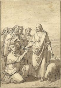 18th Century Watercolour - Jesus Presenting the 'Keys of the Kingdom' to Peter