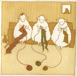 Harriet Brigdale SGFA - Contemporary Etching, Knitting Sheep