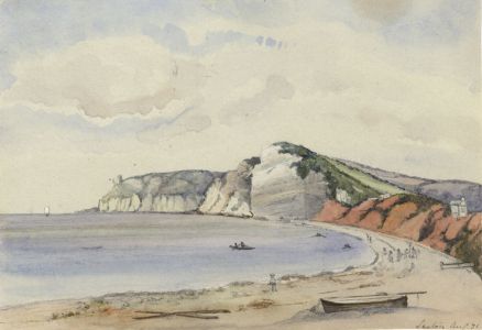 E.H. Lawson - 1871 Watercolour, Coastal View of Seaton, Devon