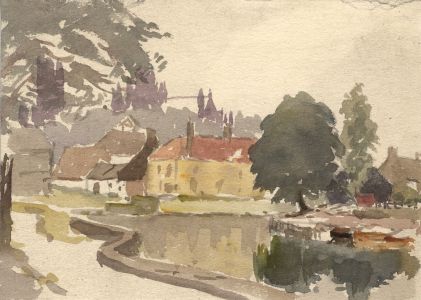 C.E. Hannaford RBA - Early 20th Century Watercolour, Village River Scene