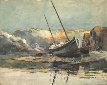 C.A. Hannaford RBA - Mid 20th Century Watercolour, Lake with Fishing Boats