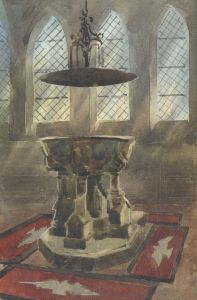 C.A. Hannaford RBA - Mid 20th Century Watercolour, Baptismal Font