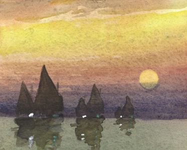 C.A. Hannaford RBA - Mid 20th Century Watercolour, Boats at Sunset