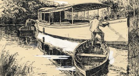 C.A. Hannaford RBA - Mid 20th Century Pen and Ink Drawing, River Boat