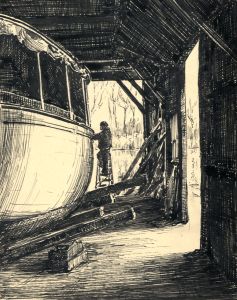C.A. Hannaford RBA - Mid 20th Century Pen and Ink Drawing, Boathouse