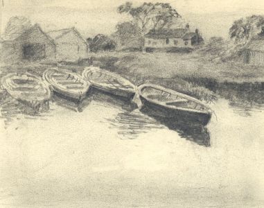 C.A. Hannaford RBA - Mid 20th Century Graphite Drawing, Boats