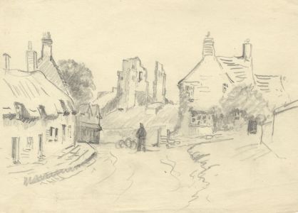 C.A. Hannaford RBA - Mid 20th Century Graphite Drawing, Village Scene