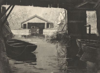 C.A. Hannaford RBA - Mid 20th Century Etching, Boathouse