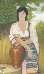 Jack Arnott - Contemporary Gouache, Woman Collecting Water