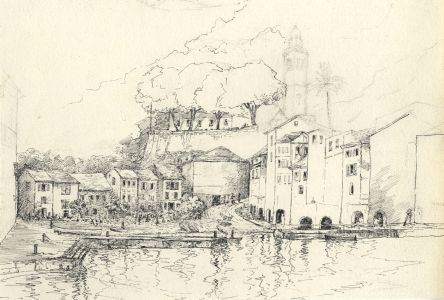 Marcus Adams - Early 20th Century Pen and Ink Drawing, Continental Harbour