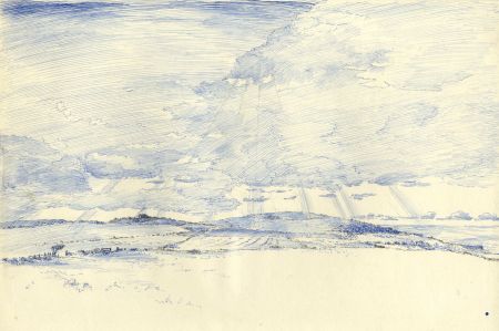 Marcus Adams - Mid 20th Century Pen and Ink Drawing, Sun Breaking Though Sky