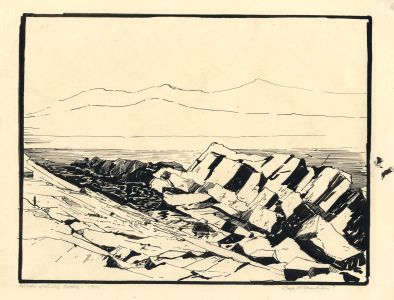 Marcus Adams - 1925 Pen and Ink Drawing, Black and White Rocks, Cap d'Antibes