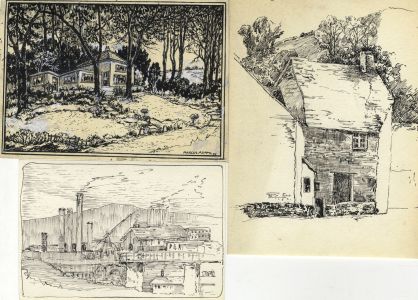 Marcus Adams - Set of Three Mid 20th Century Pen and Ink Drawings, Houses