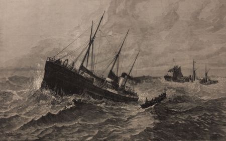 J.K. Wells - 1881 Wood Engraving, Loss of the Clan Macduff
