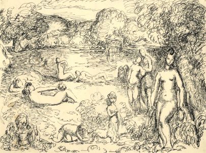 Harold Hope Read - Mid 19th Century Pen and Ink Drawing, Nudes in a Landscape