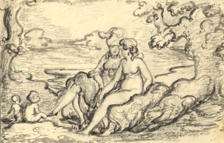 Harold Hope Read - Mid 19th Century Pen and Ink Drawing, Women in a Landscape
