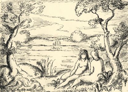 Harold Hope Read - Mid 19th Century Pen and Ink Drawing, Nudes in a Landscape