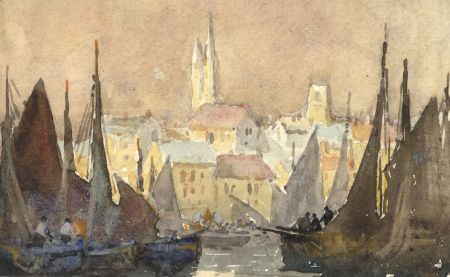 C.E. Hannaford - Early 20th Century Watercolour, Busy Harbour Scene