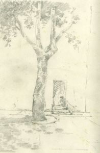 Marcus Adams - Mid 20th Century Graphite Drawing, Courtyard with Tree