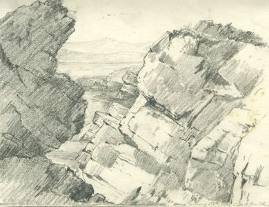 Marcus Adams - Mid 20th Century Graphite Drawing, Rocks in the Antibes