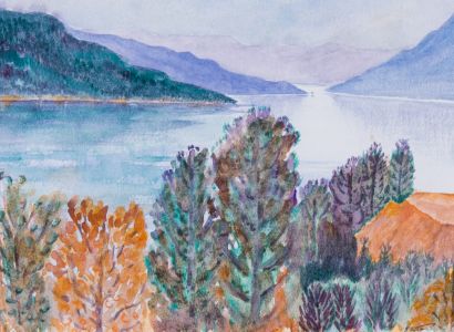 Rosalind Adams (née Thuillier) - Contemporary Watercolour, Mountain Lake View