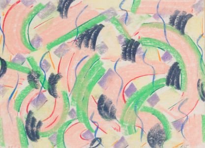 Rosalind Adams (née Thuillier) - Contemporary Pastel, Green and Pink Composition