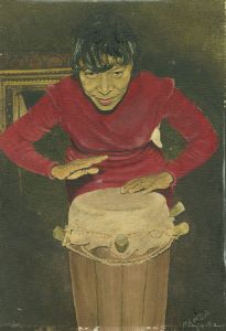 Mid 20th Century Oil - Woman Playing the Bongo