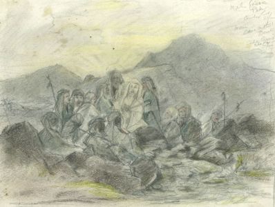Marcus Adams - Early 20th Century Graphite Drawing, Shepherds on a Mountainside