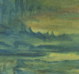 Mid 20th Century Watercolour - Blue Landscape