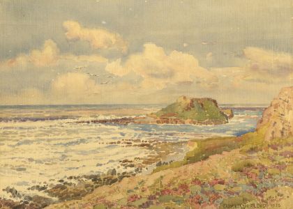 Donald H. Floyd BWS - 1938 Watercolour, Incoming Tide, Worm's Head