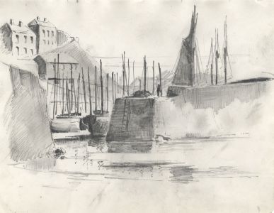 C.A. Hannaford - Early 20th Century Graphite Drawing, Harbour Scene