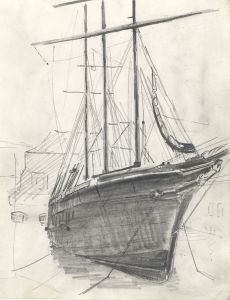 C.A. Hannaford - Early 20th Century Graphite Drawing, Ship