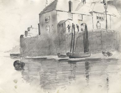 C.A. Hannaford - Early 20th Century Graphite Drawing, Harbourside
