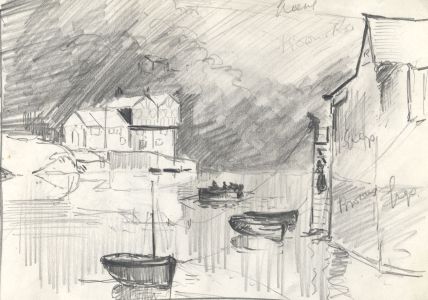C.A. Hannaford - Early 20th Century Graphite Drawing, Harbourside, Low Tide