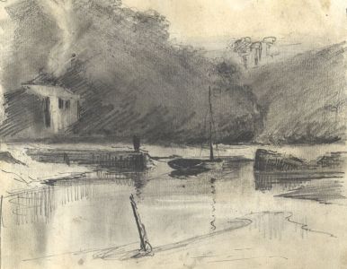 C.A. Hannaford - Early 20th Century Graphite Drawing, River