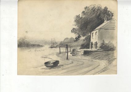C.A. Hannaford - Early 20th Century Graphite Drawing, House on the Riverside