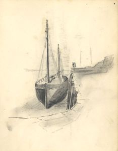 C.A. Hannaford - Early 20th Century Graphite Drawing, Ship at Low Tide