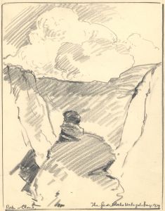 Marcus Adams - 1929 Graphite Drawing, Rocks and Cloud, Watergate Bay