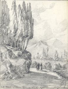Marcus Adams - 1931 Graphite Drawing, Continental Scene