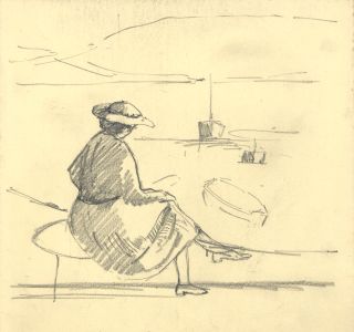 Marcus Adams - Early 20th Century Graphite Drawing, Looking Across the Water