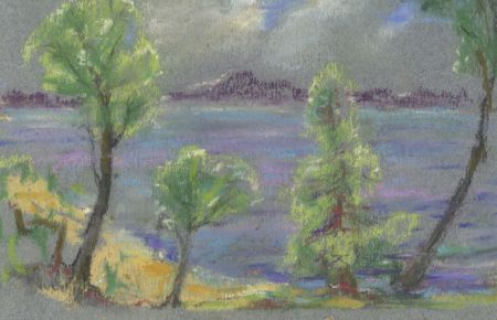 Marcus Adams - Small Mid 20th Century Pastel, Trees on the Shore