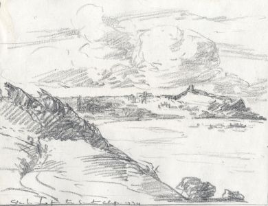 Marcus Adams - 1934 Graphite Drawing, Coastal View