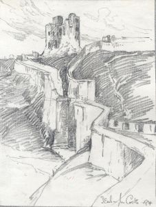Marcus Adams - 1934 Graphite Drawing, View of a French Castle
