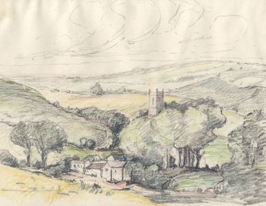 Marcus Adams - Early 20th Century Graphite Drawing, Landscape with Church