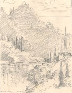 Marcus Adams - Early 20th Century Graphite Drawing, Landscape with Poplars