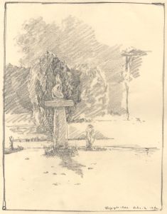 Marcus Adams - 1929 Graphite Drawing, Landscape Garden