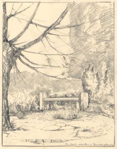 Marcus Adams - 1929 Graphite Drawing, Garden Bench